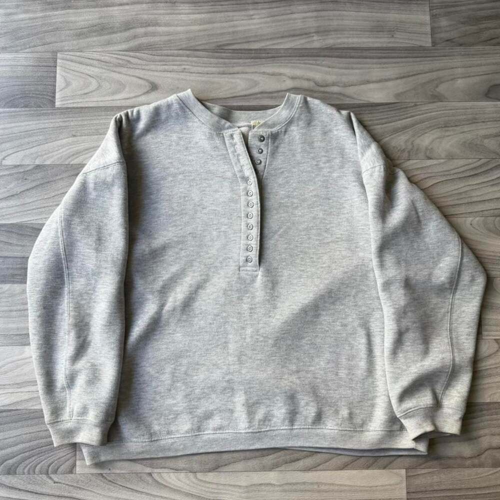 Vintage Y2K Grey Henley Crewneck Sweatshirt
